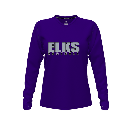 [FTLVPTPP-FYXS-LOGO1] Decker Performance T-Shirt (Female Youth XS, Purple, V Neck, Logo 1, Long Sleeve)