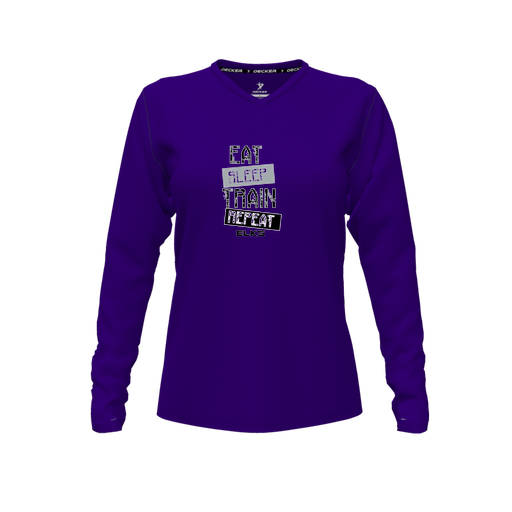 [FTLVCFPP-FYXS-LOGO3] Decker Comfort T-Shirt (Female Youth XS, Purple, V Neck, Logo 3, Long Sleeve)