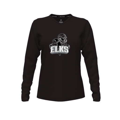 [CUS-DFW-TEES-PER-VNK-LSL-BLK-FYXS-LOGO2] Decker Performance T-Shirt (Female Youth XS, Black, V Neck, Logo 2, Long Sleeve)